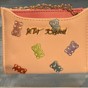 Betsey Johnson Pink Wallet with Colorful Bear Accents